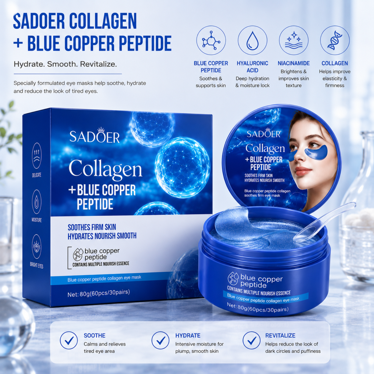 Blue Copper Peptide & Collagen - Hydrogel Under Eye Patches - 60pcs