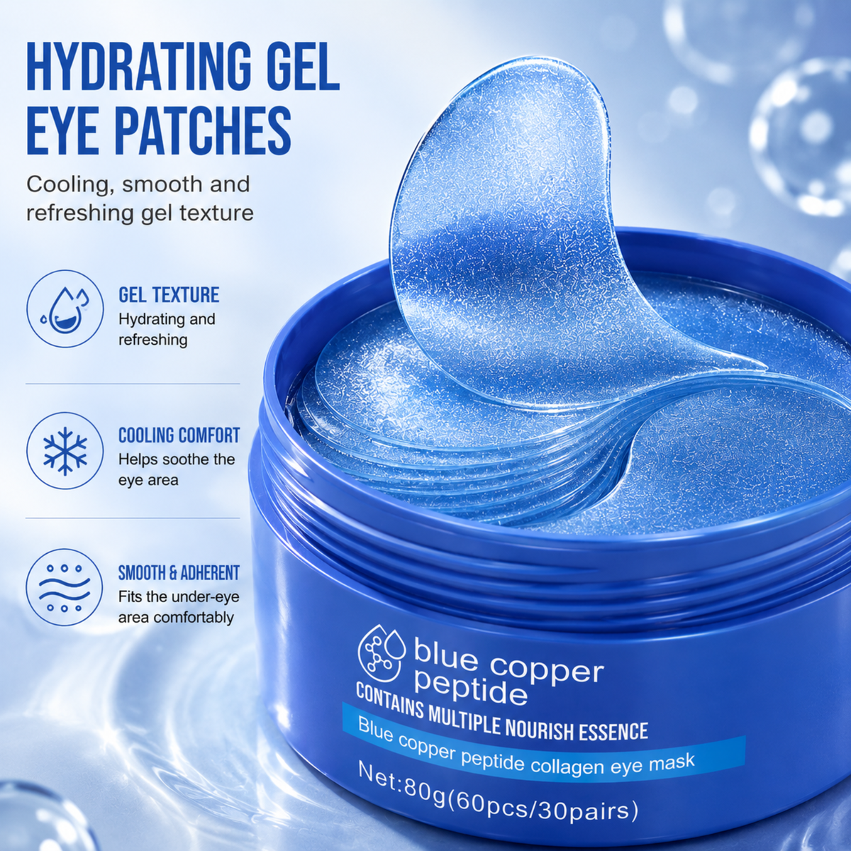 Blue Copper Peptide & Collagen - Hydrogel Under Eye Patches - 60pcs