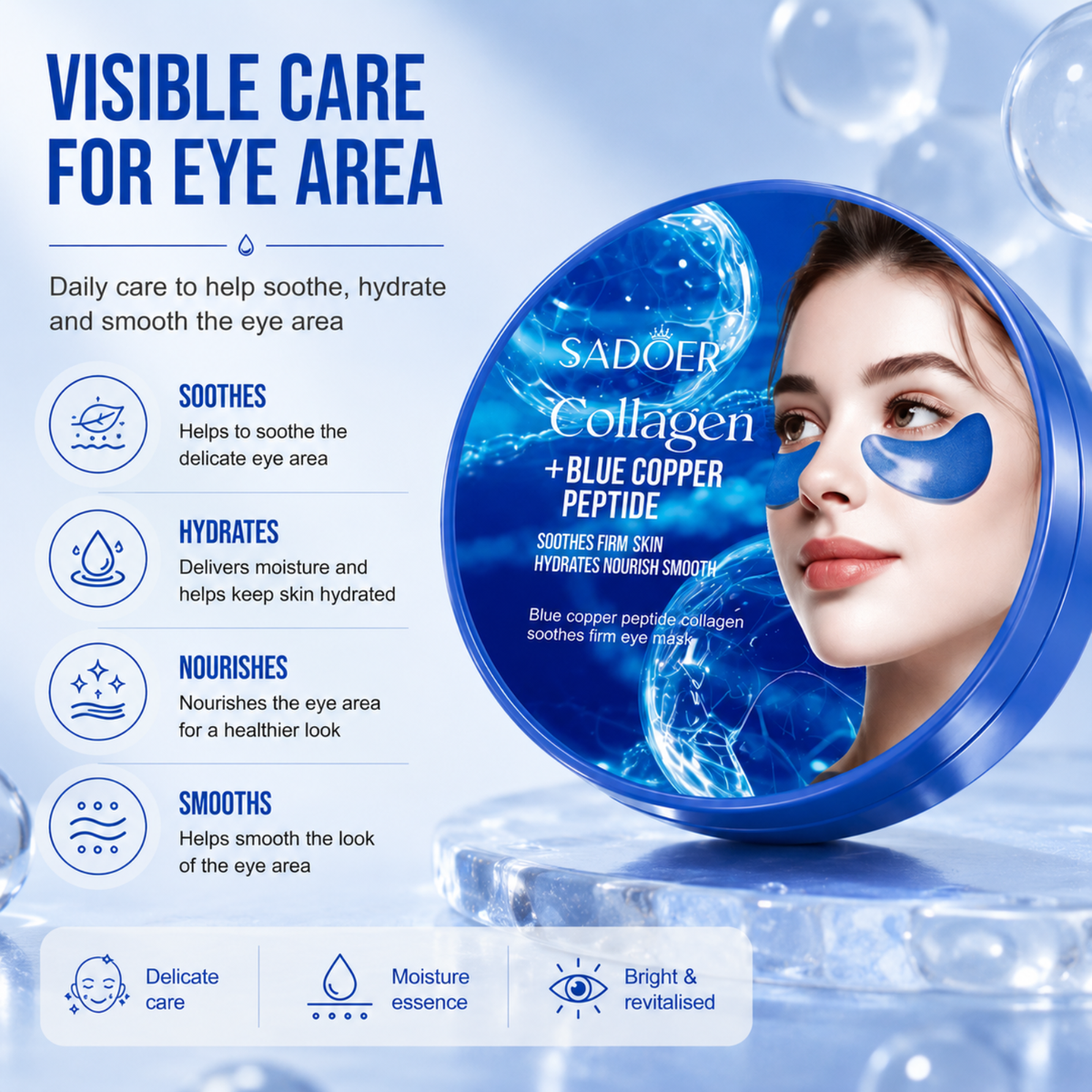 Blue Copper Peptide & Collagen - Hydrogel Under Eye Patches - 60pcs