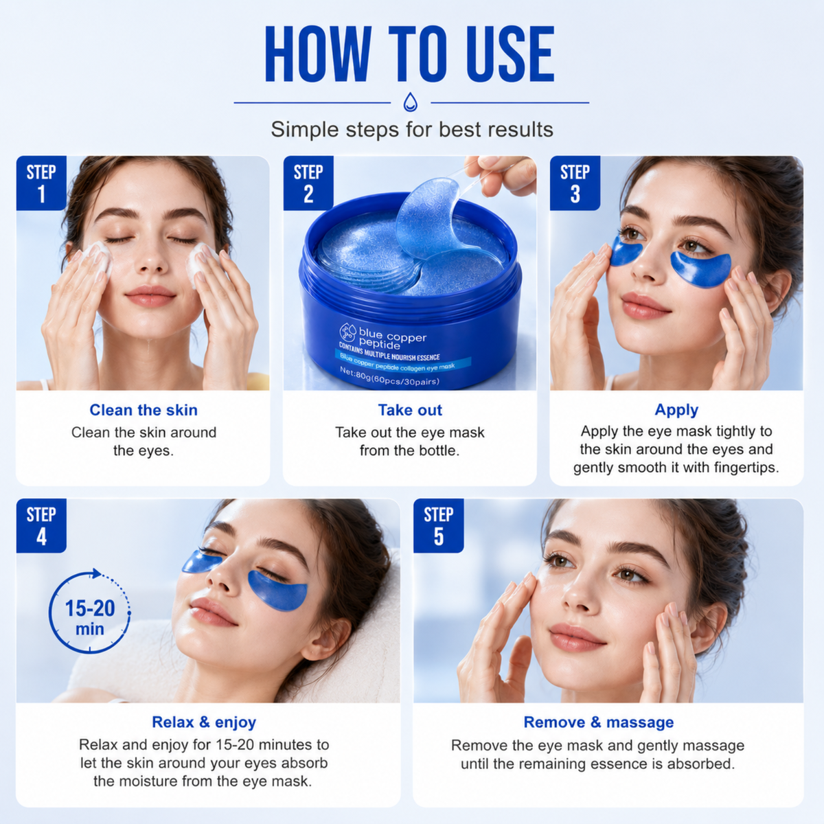 Blue Copper Peptide & Collagen - Hydrogel Under Eye Patches - 60pcs